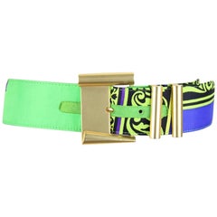 Gianni Versace Istante 1990s Vibrant Print Belt With Gold Tone Hardware