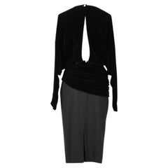Louis Féraud 1980s Black Velvet And Wool Cocktail Dress With Rhinestone Buttons