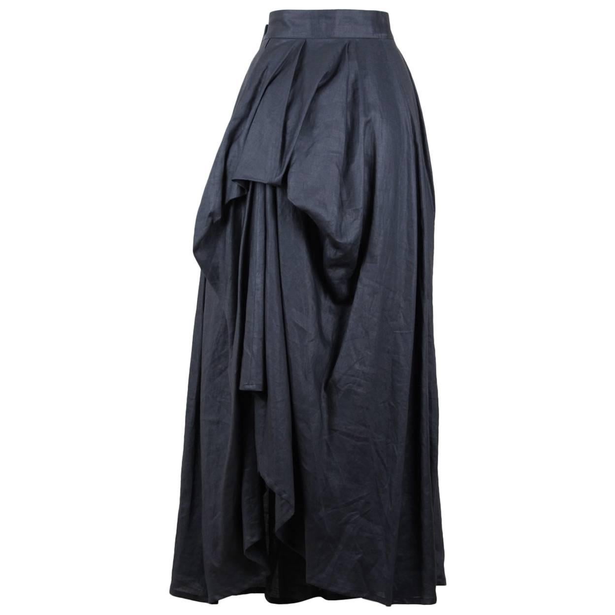 Yohji Yamamoto Charcoal Grey Linen Draped Maxi Skirt, 1990s at 1stDibs ...