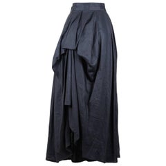 Yohji Yamamoto Charcoal Grey Linen Draped Maxi Skirt, 1990s