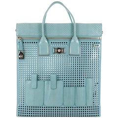 Versace Front Pocket Convertible Tote Perforated Patent and Snakeskin Lar