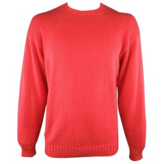 Men's LORO PIANA Size L Coral Red Knitted Cotton Crewneck Pullover Sweater