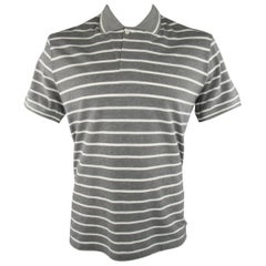 Men's LORO PIANA Size XXL Grey & White Stripe Pique POLO