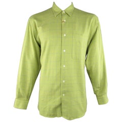 Men's BRIONI Sport Size L Green Window Pane Cotton Flannel Long Sleeve Shirt