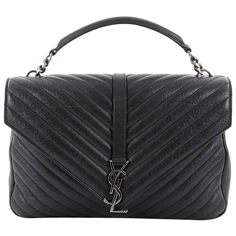 Saint Laurent College Monogram Bag Matelasse Chevron Leather Large