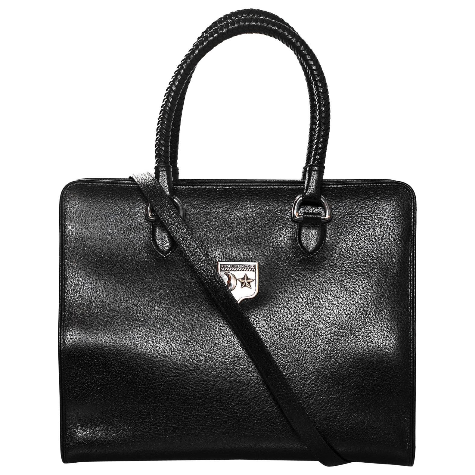 Kieselstein-Cord Large Black Work Tote with Sterling Silver Hardware