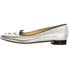 Charlotte Olympia Silver Metallic KISS Kitty Flats Sz 39.5 with Box