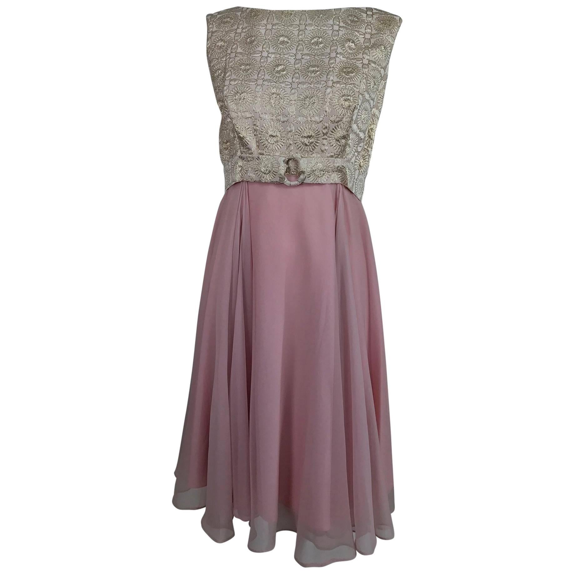 Vintage pink chiffon and gold metallic brocade cocktail dress 1960s For ...