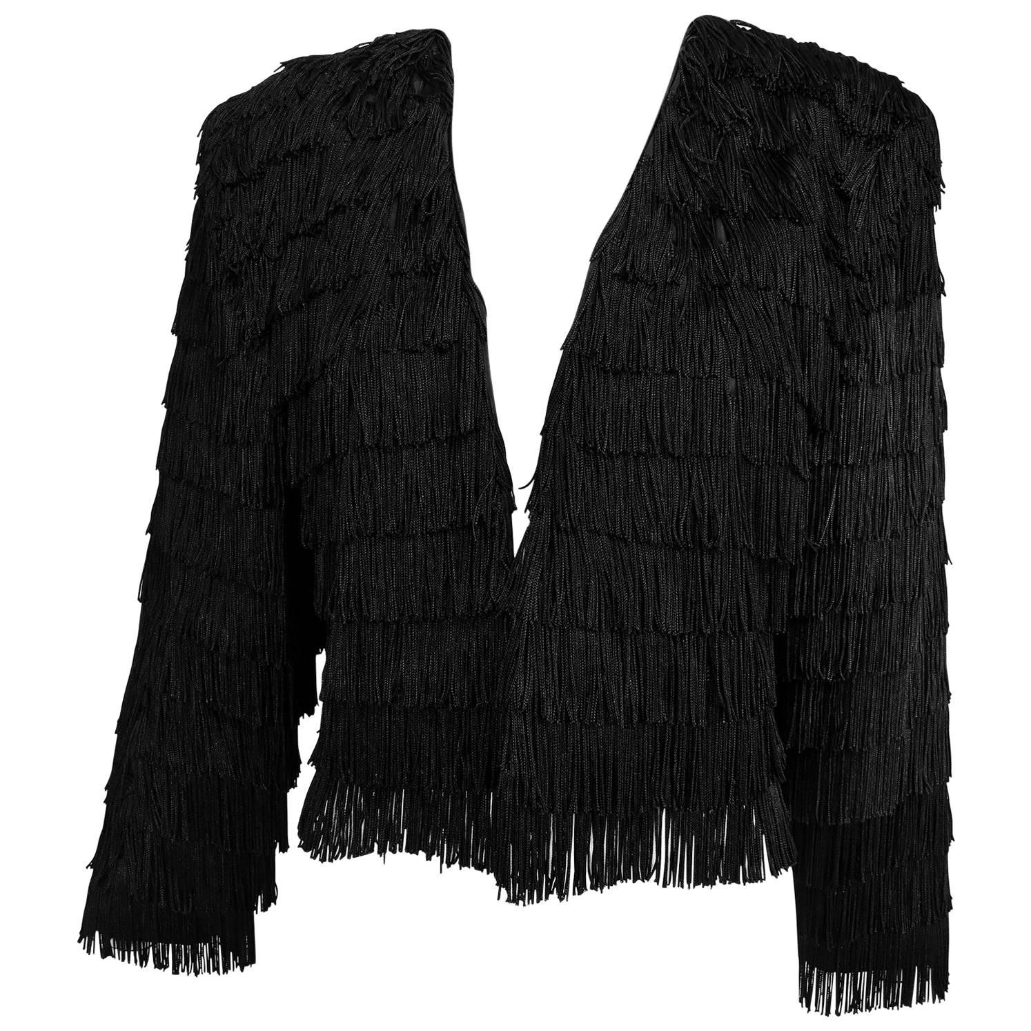 Dramatic Black crepe totally fringed jacket 1980s