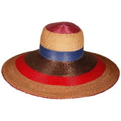Unworn with Tags 1970s Frank Olive Vintage Color Block Wide Brim Hat