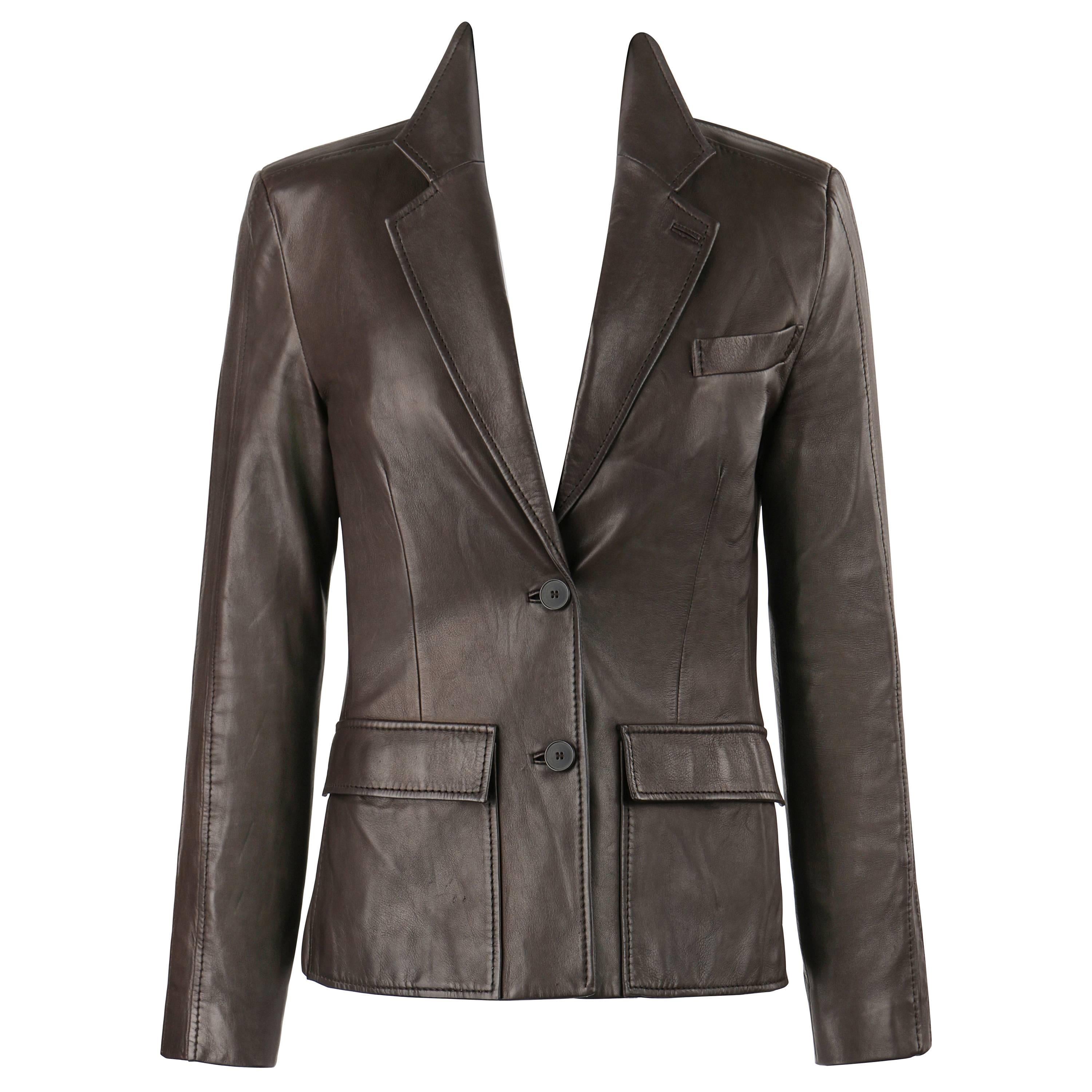 YVES SAINT LAURENT YSL Brown Leather Two Button Blazer Jacket at ...