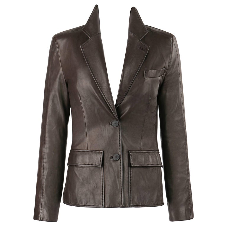 YVES SAINT LAURENT YSL Brown Leather Two Button Blazer Jacket at