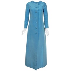 1964 Christian Dior Haute-Couture Baby Blue Silk Faille Full-Length Evening Coat 2