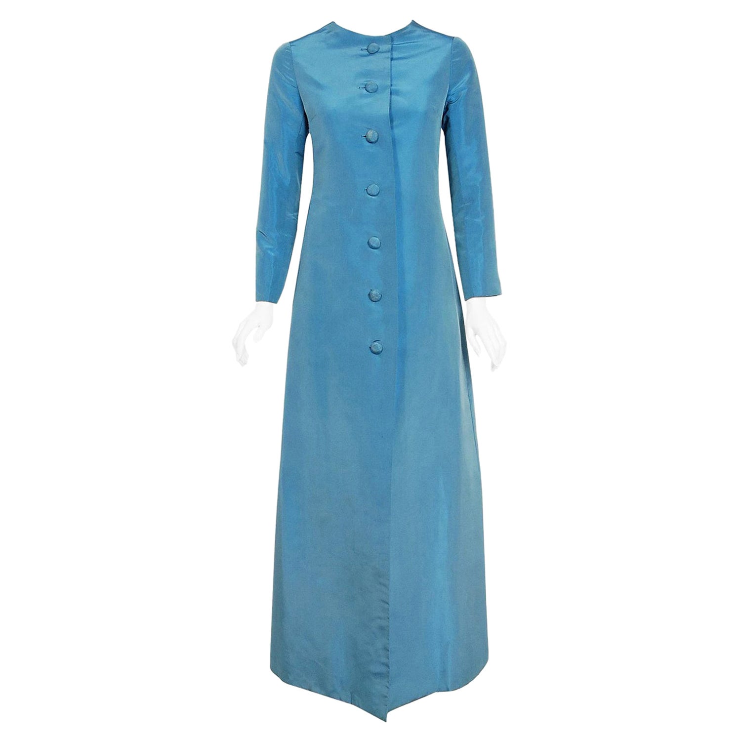 Vintage 1964 Christian Dior Haute Couture Blue Silk Faille Full Length Jacket