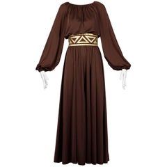 Retro 1970s Rizkallah for Don Friese Ltd. Brown Grecian Jersey Knit Maxi Dress or Gown