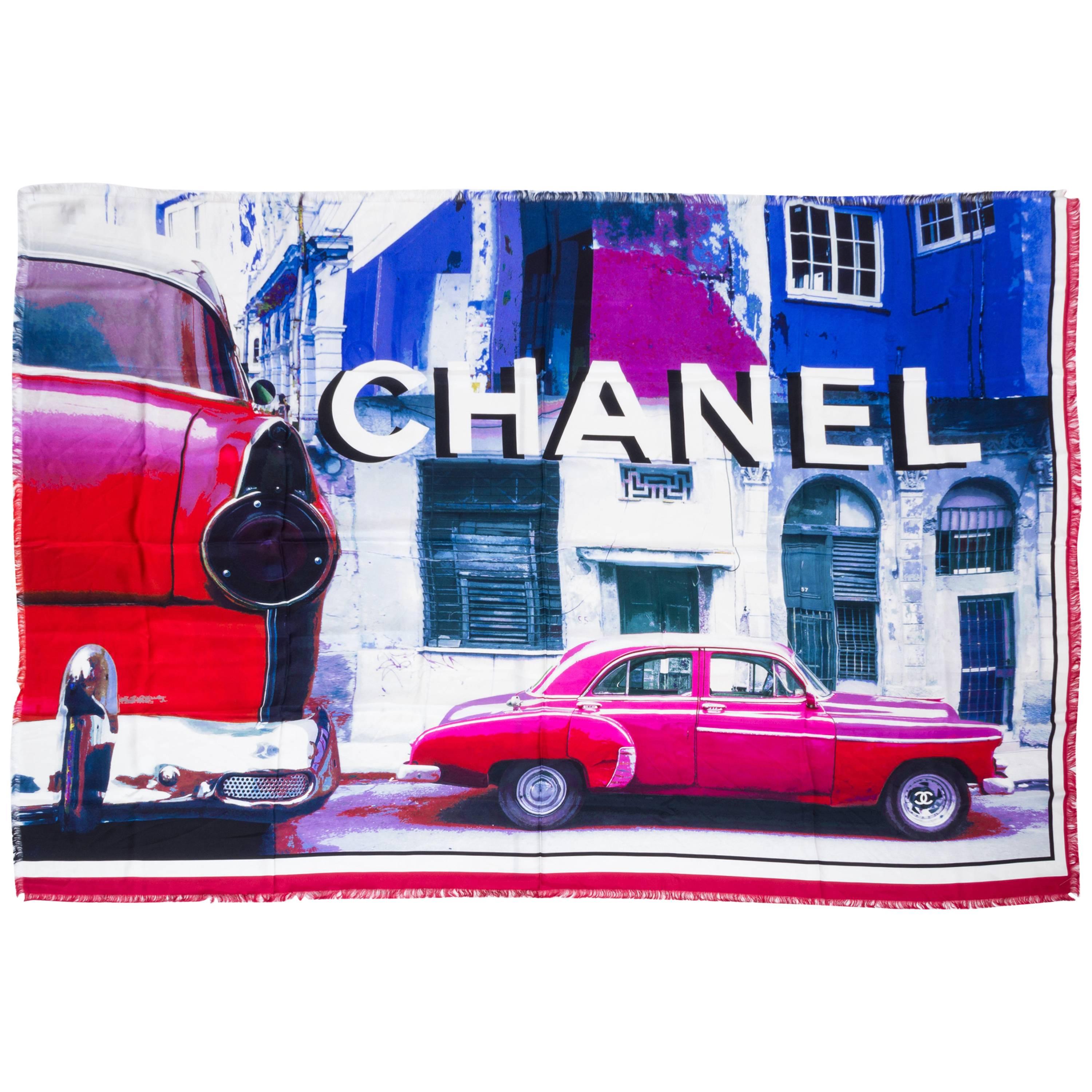 Chanel Silk Fringe Oversize Shawl Scarf