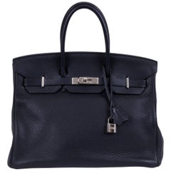 Hermes Birkin 35cm Indigo Blue Clemence Bag