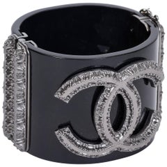 Chanel Black Gunmetal Hinged Cuff