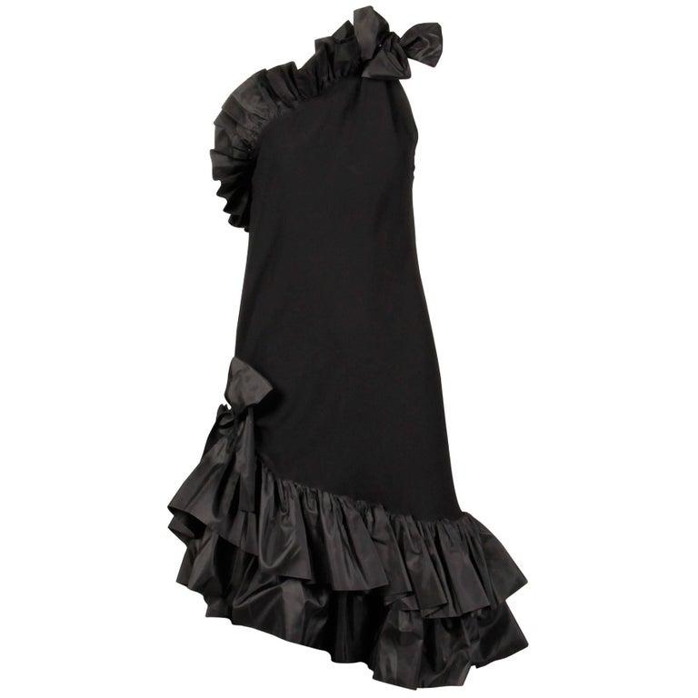 Yves Saint Laurent YSL Rive Gauche Vintage Ruffled Black Evening Dress ...