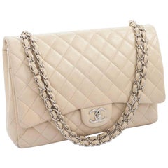 CHANEL Maxi Jumbo Double Flap Bag in Beige Grained Quilted Leather