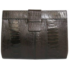 YVES SAINT LAURENT Clutch in Brown Ostrich Leg Leather