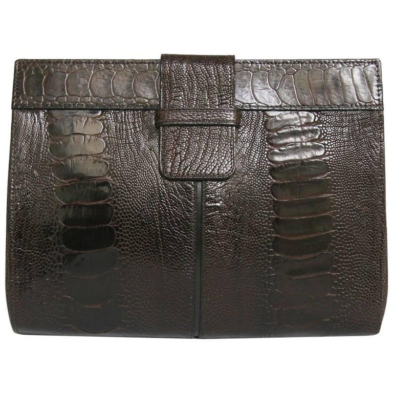YVES SAINT LAURENT Clutch in Brown Ostrich Leg Leather For Sale at