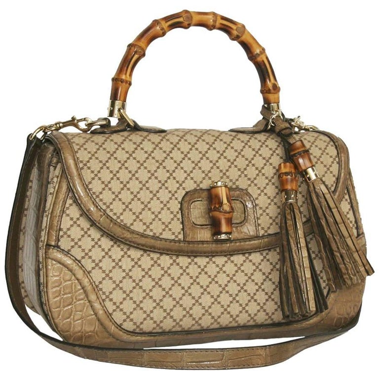 Gucci Bamboo 1947 crocodile top handle bag