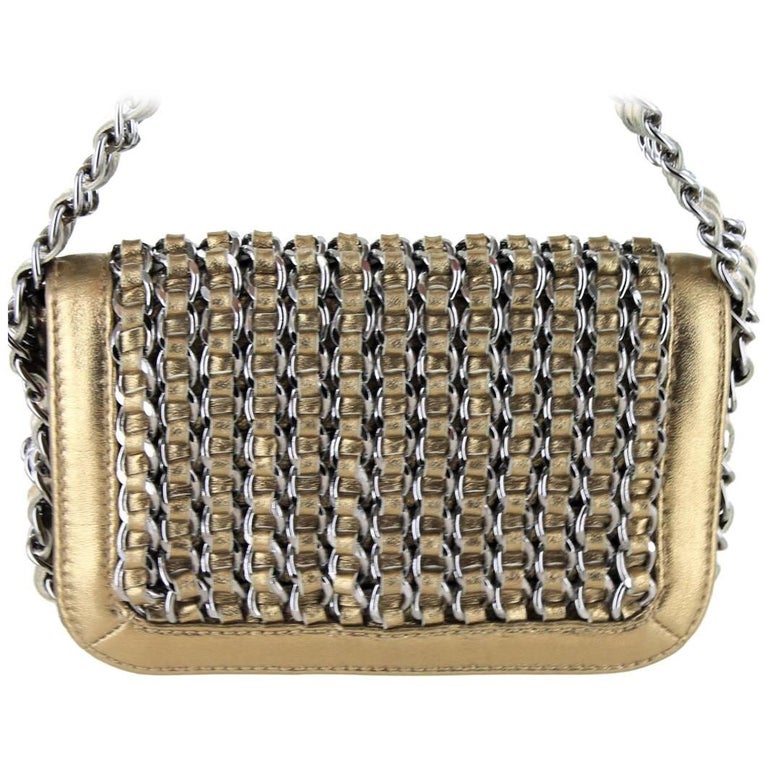 Small CHANEL ''Jewellery'' Flap Bag in Bronze Gilded Leather For Sale at 1stDibs