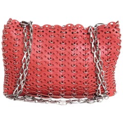 PACO RABANNE Bag in Coral Leather and Palladium Metal