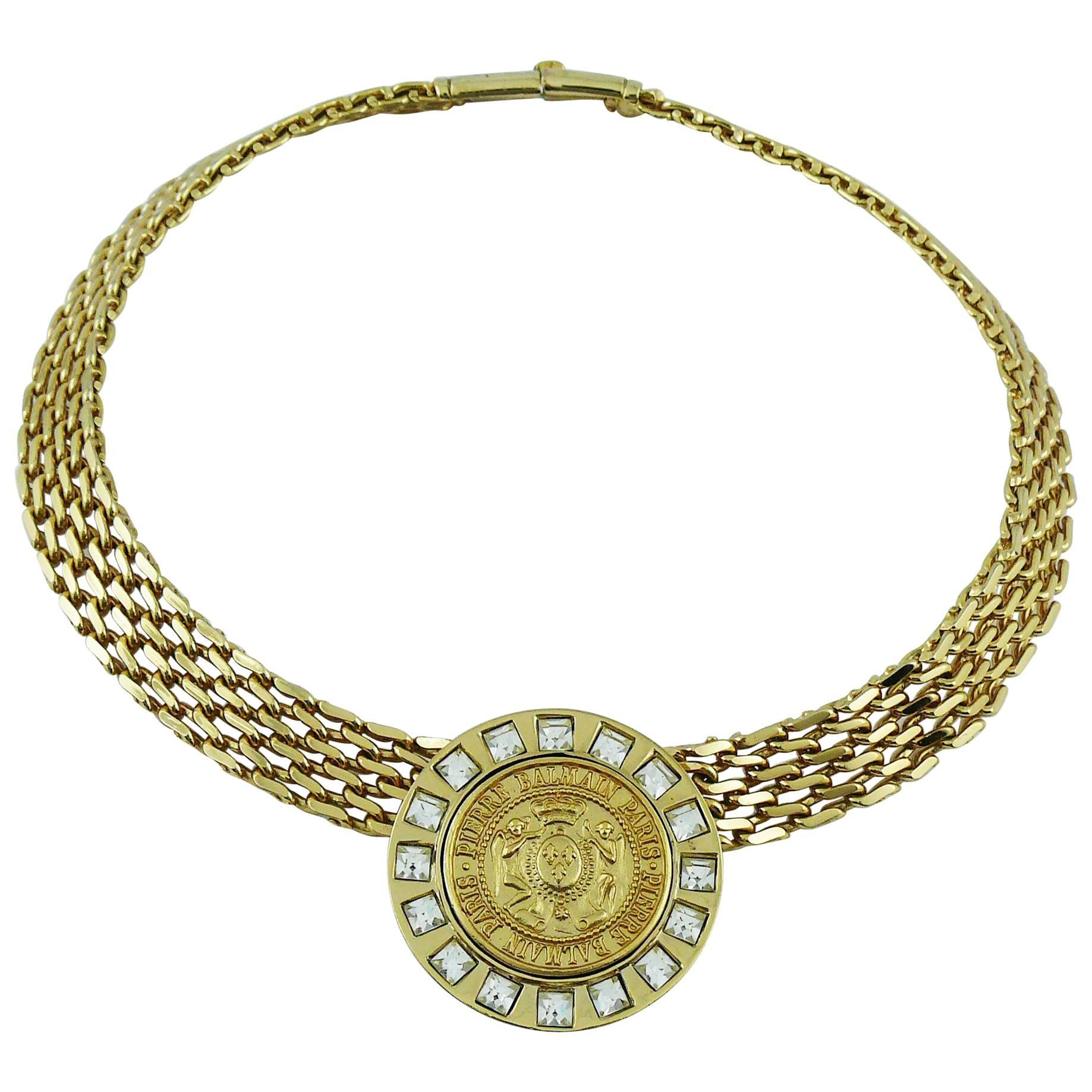 Pierre Balmain Vintage Jewelled Medallion Crest Necklace 