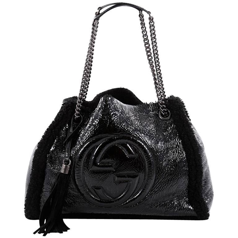 Gucci Soho Shoulder Bag Chain Strap Patent and Shearling Medium at