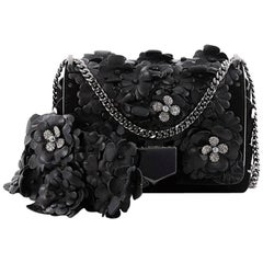 Jimmy Choo Lockett Chain Shoulder Bag Suede and Floral Embellished Leathe