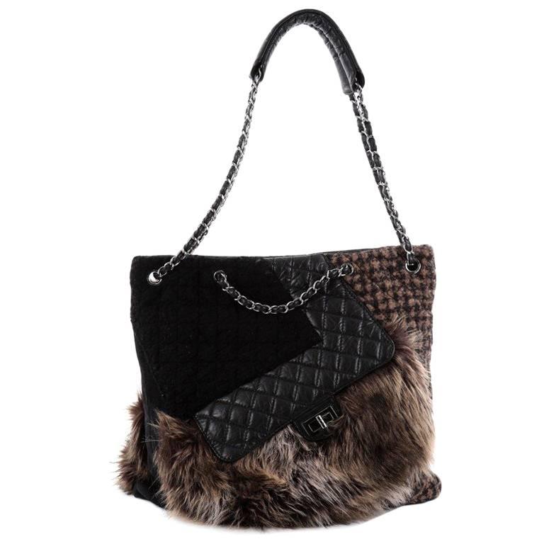 Chanel Karl's Fantasy Cabas Tote Fur Tweed and Quilted Leather