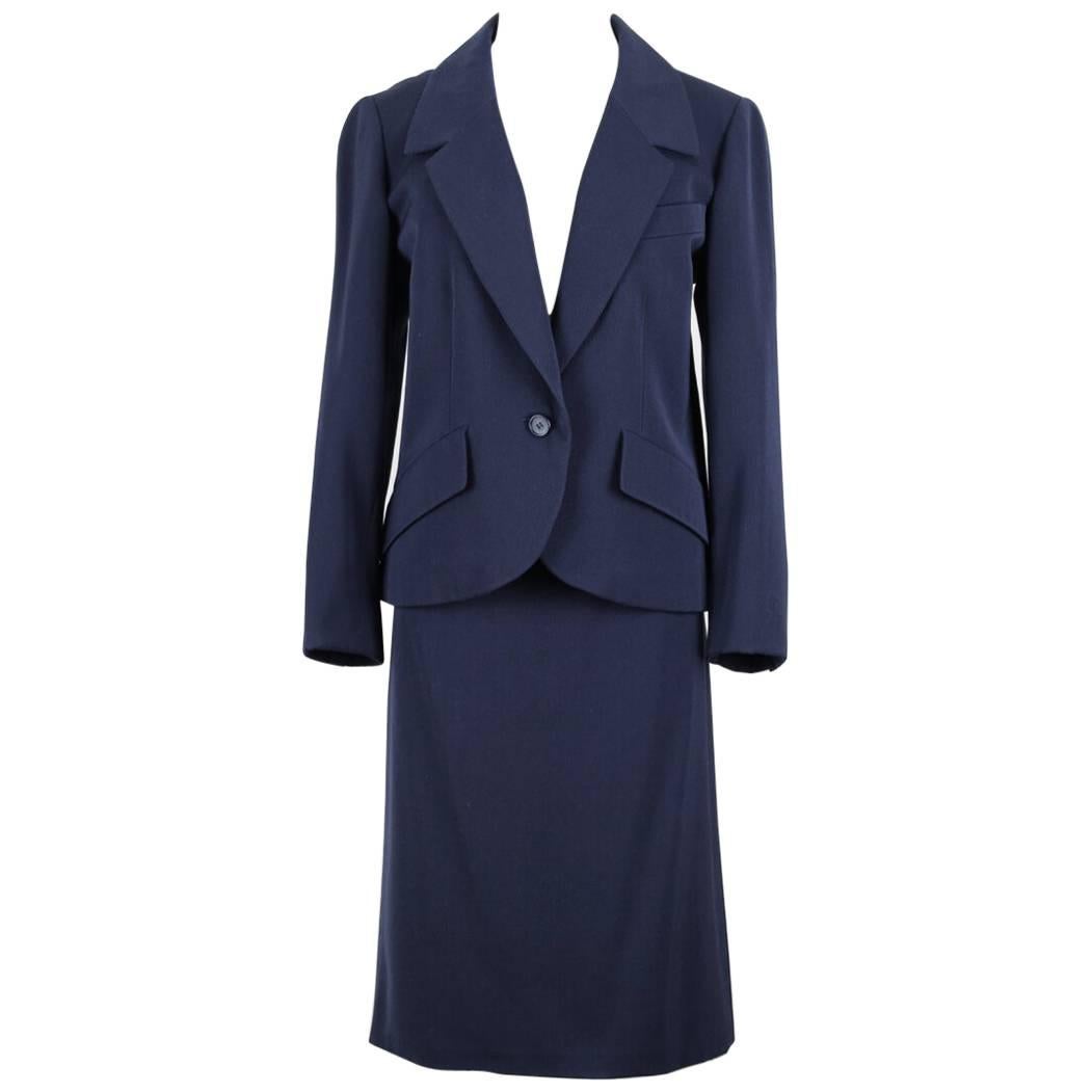 Christian Dior Numbered Haute Couture Navy Wool Skirt Suit, Spring / Summer 1989 For Sale