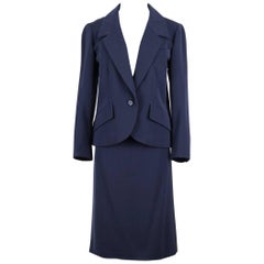 Retro Christian Dior Numbered Haute Couture Navy Wool Skirt Suit, Spring / Summer 1989