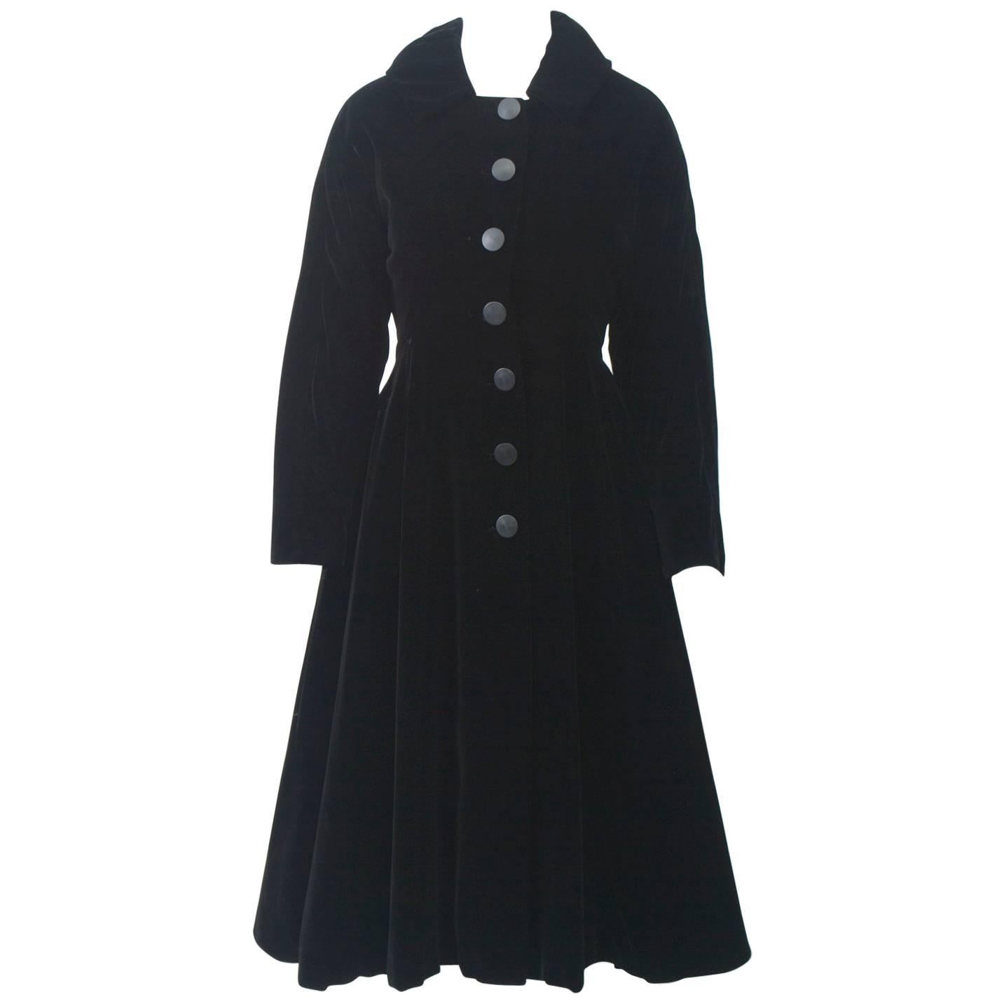 1950s black velvet shop coat