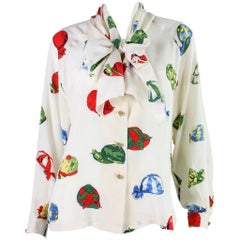 Vintage Hermes Silk Blouse with Jockey Cap Print