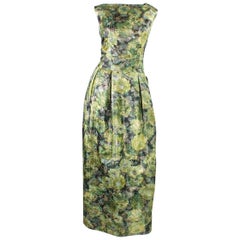 1960's Green Floral Jacquard Lame Gown
