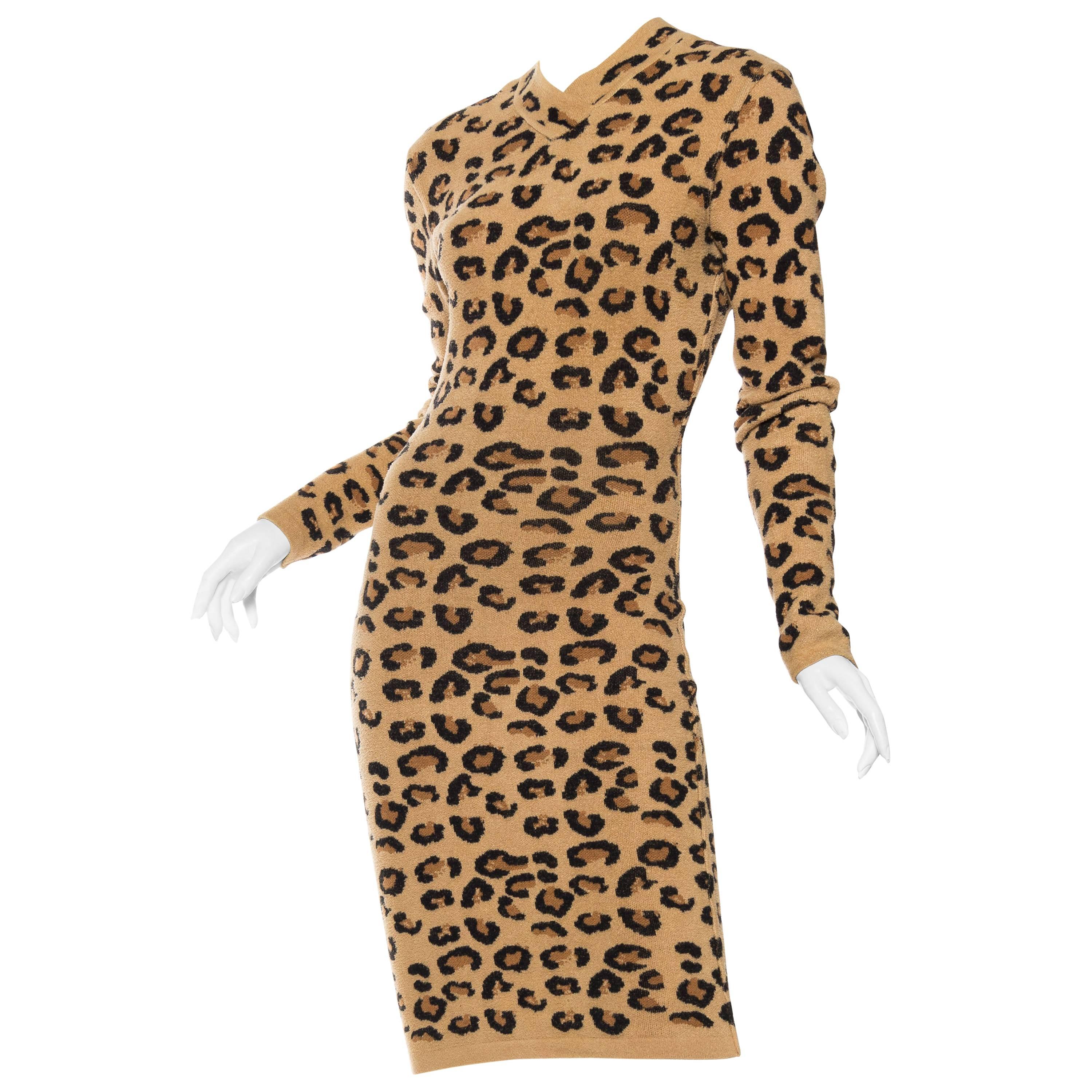 AZZEDINE ALAIA Wool Blend Knit Iconic 1991 Leopard Collection Dress