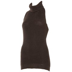 1990S Cotton Backless Knit Cowl Neck Halter Top Mini Dress