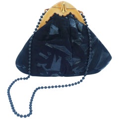 Vintage 1990's Grace Ann Agostino Black Suede Handbag With Celluloid Frame