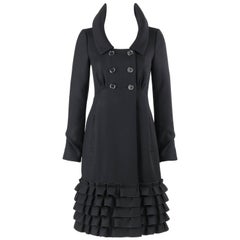 LOUIS VUITTON A/W 2006 Black Wool Double Breasted Ruffle Hem Coat