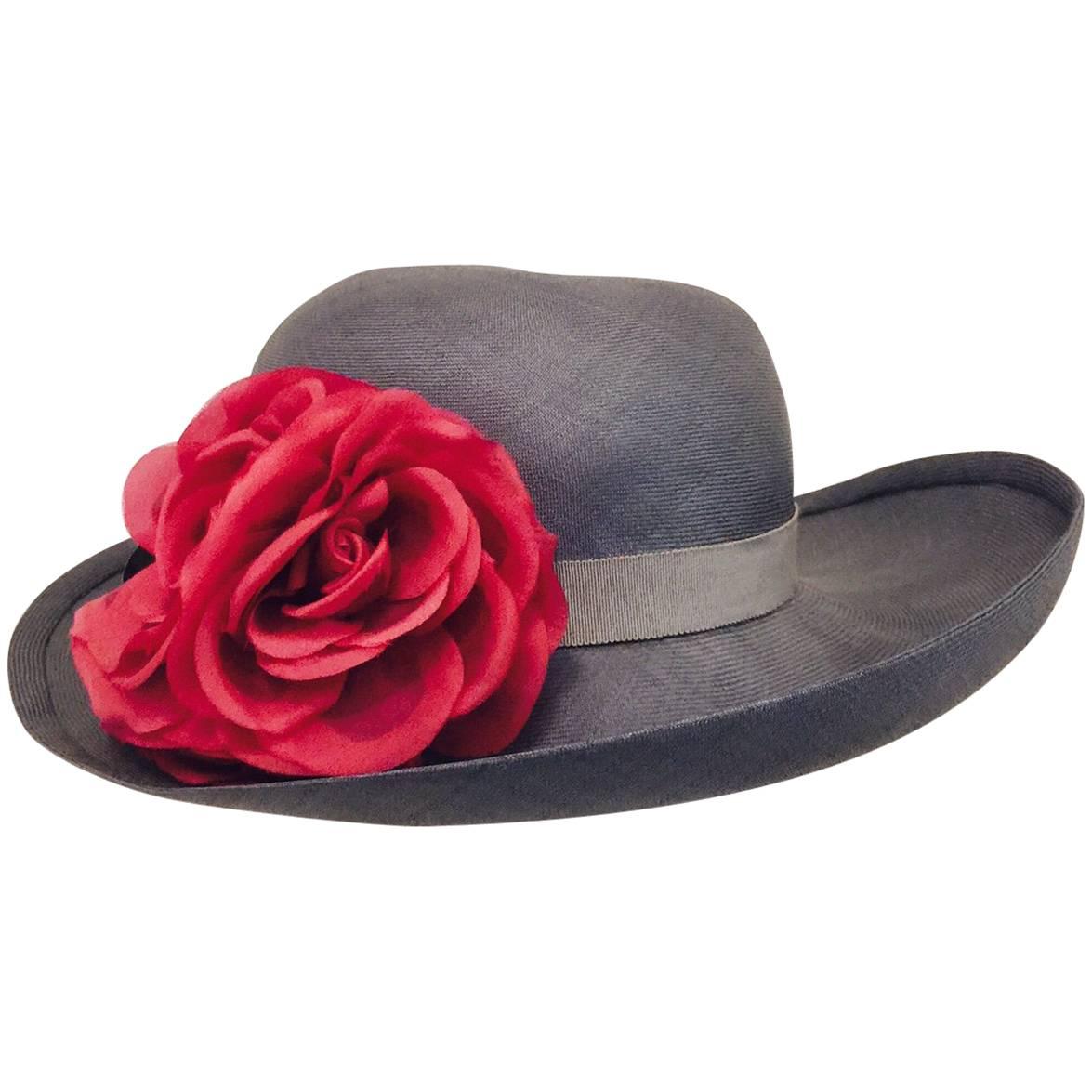 Tres Chic Chanel Light Blue Hat Accentuated With 3 Red Roses