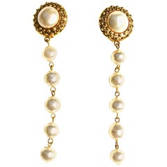 Vintage 80s Chanel Long Drop Pearl Earrings