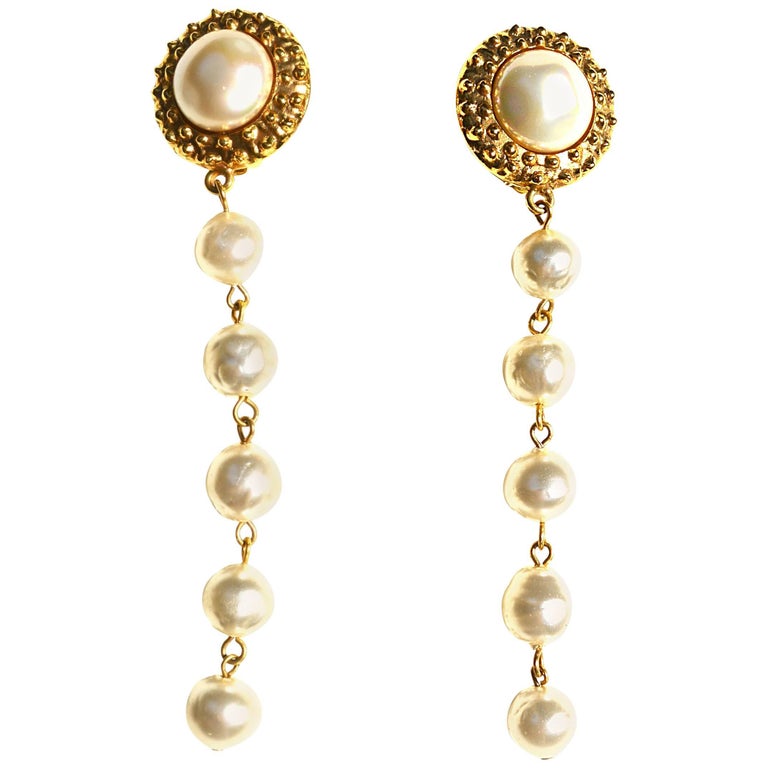 80s Chanel Long Drop Pearl Earrings at 1stDibs | chanel drop pearl ...