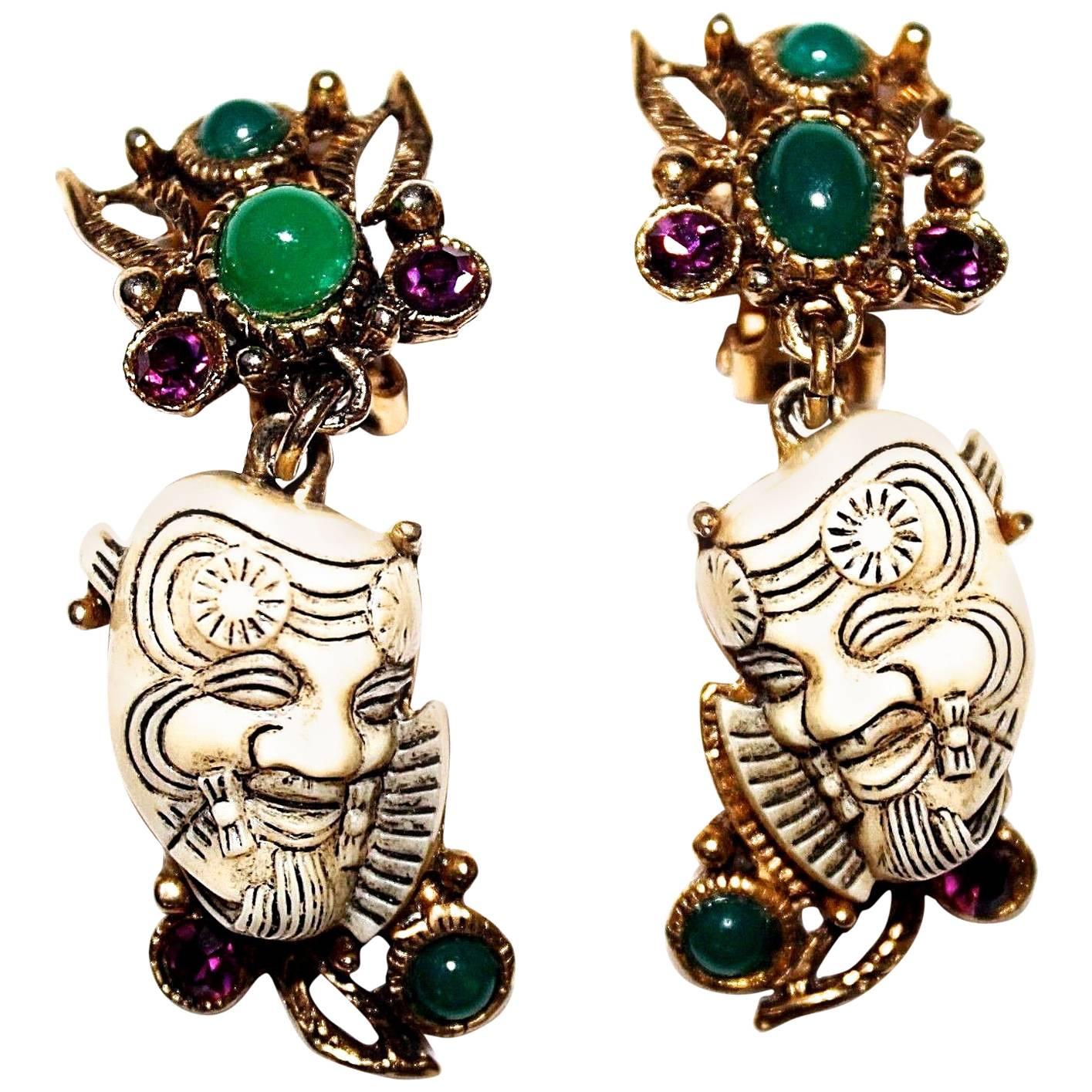 Rare Asian Devil Earrings - Signed Selro For Sale