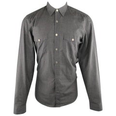 GUCCI Size M Grey & Black Checkered Plaid Cotton Blend Long Sleeve Shirt