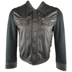 Men's EMPORIO ARMANI M Black Leather Front Trucker Jacket