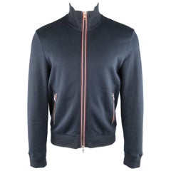 Men's MONCLER L Navy Solid Cotton - Viscose Zip Jacket