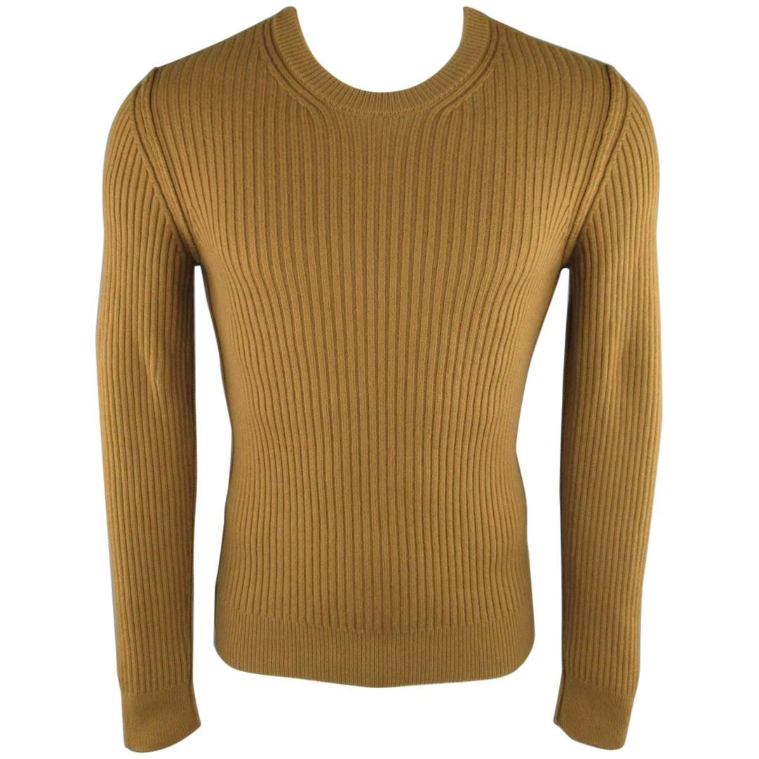 Men's DOLCE & GABBANA Size S Tan Ribbed Knit Wool Sweater